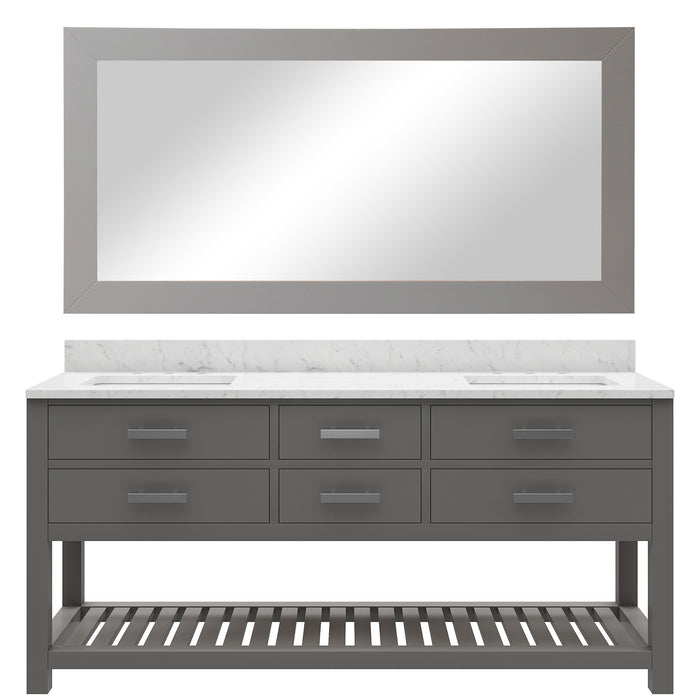 72 Inch Live Double Sink Carrara White Marble Vanity Cashmere Grey with Soft-Close Drawers & Mirror