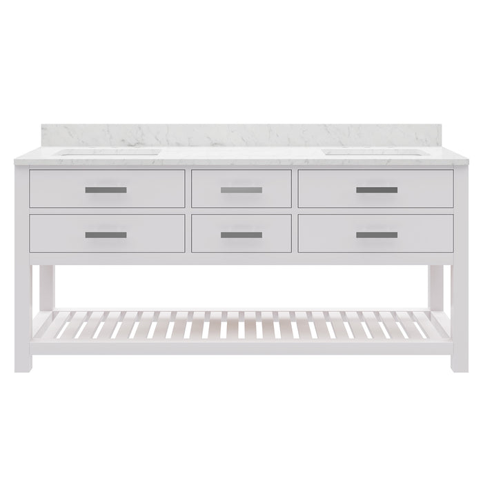 72 Inch Carrara White Marble Dakota Double Sink Bathroom Vanity - Soft-Close Drawers