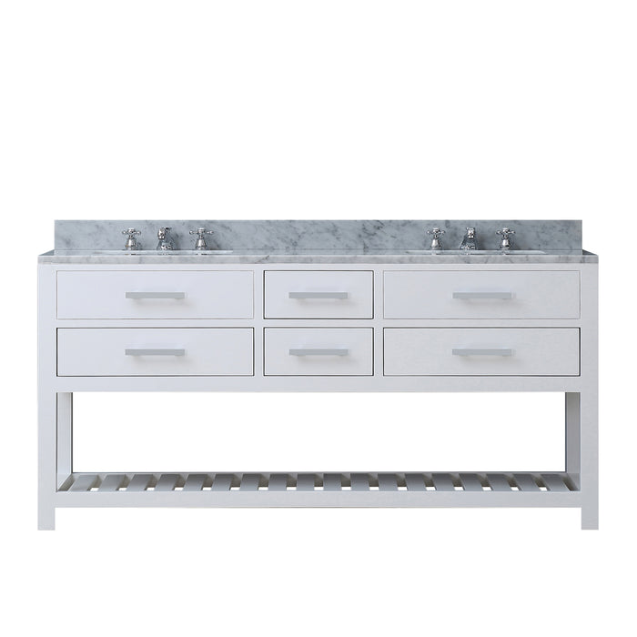 72 Inch Gramercy Double Sink Carrara Marble Bathroom Vanity Pure White with Chrome Hardware with Soft Close Drawers