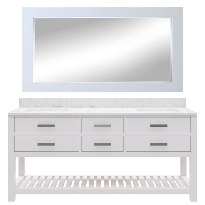72" Pure White Carrara Marble Easton Double Sink Bathroom Vanity Soft Close Drawers with Mirror