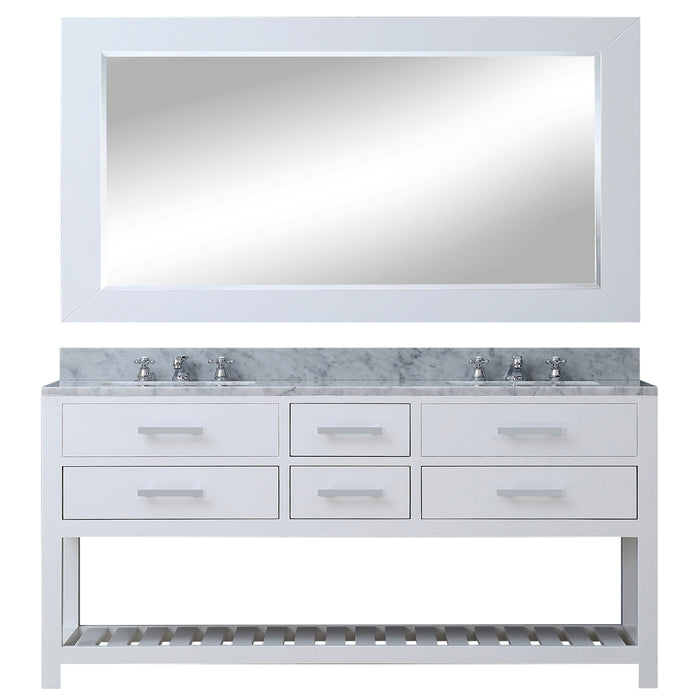 72" Rutan Pure White Double Sink Bathroom Vanity - Carrara Marble Top with Chrome Faucets & Mirror