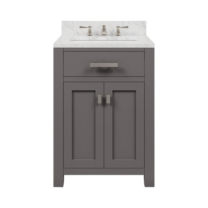 24 Inch Emery Freestanding Bathroom Vanity Cashmere Grey Carrara Marble with Chrome Hardware & Rectangular Mirror