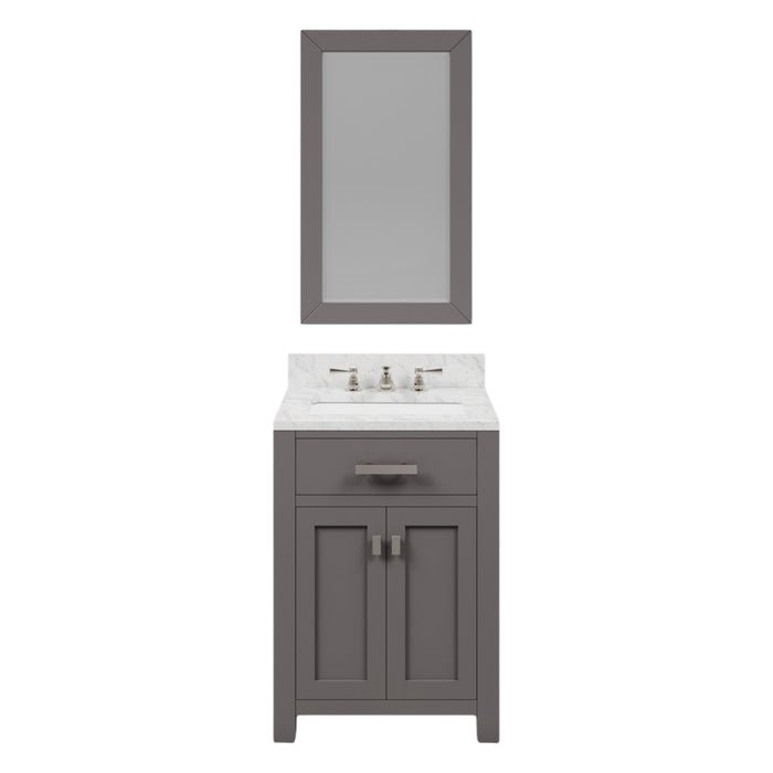 24 Inch Carrara Marble Single Sink Bathroom Vanity Olejo Cashmere Grey with Chrome Hardware & Mirror