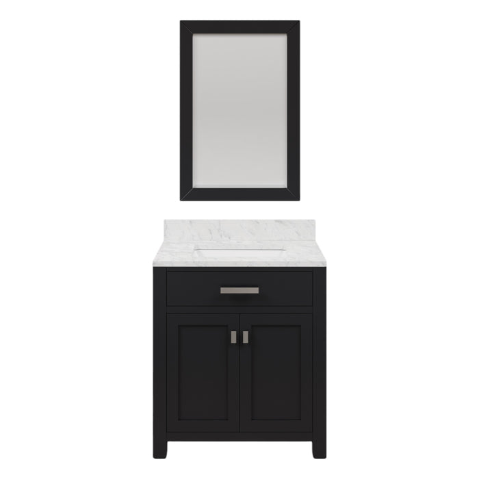 30 Inch Rebecca Espresso Bathroom Vanity Single Sink Carrara Marble Top with Rectangular Mirror