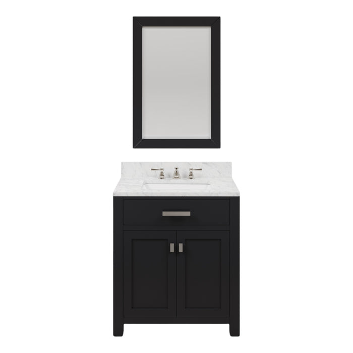 30 Inch Single Sink Espresso Maison Bathroom Vanity - Carrara White Marble Top with Chrome Faucet & Rectangular Mirror