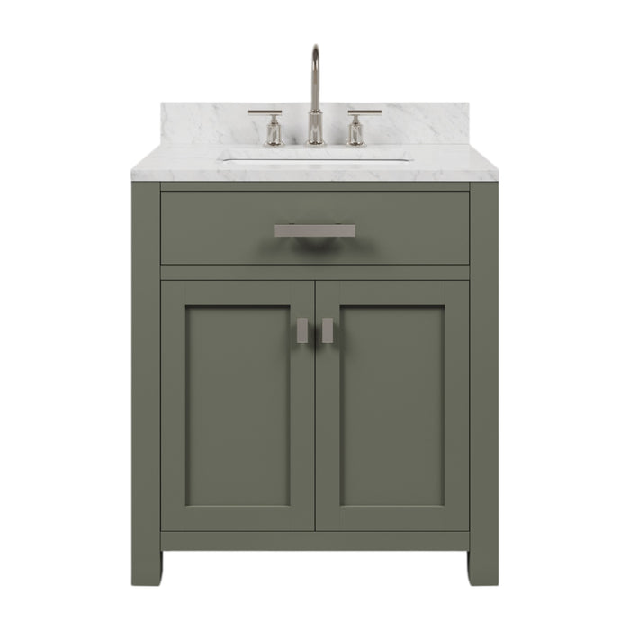 30" Bradley Carrara Marble Single Sink Bathroom Vanity Glacial Green with Chrome Gooseneck Faucet