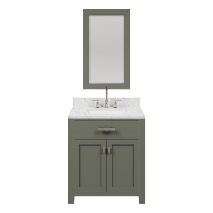 30 Inch Clara Single Sink Carrara Marble Bathroom Vanity Glacial Green Free-Standing with Mirror