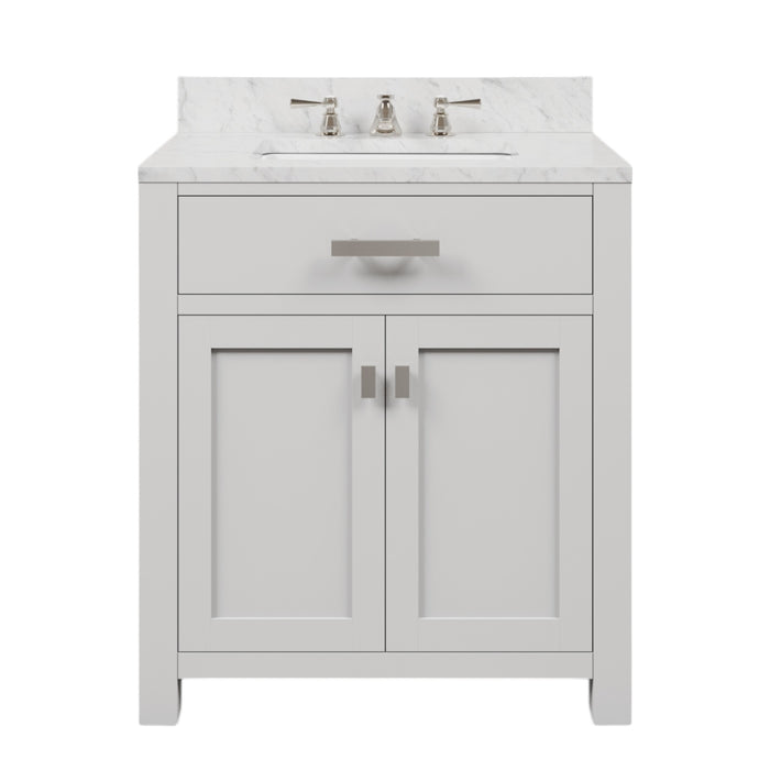30 Inch Carrara White Marble Bathroom Vanity Hunt Pure White Single Sink with Chrome Hardware