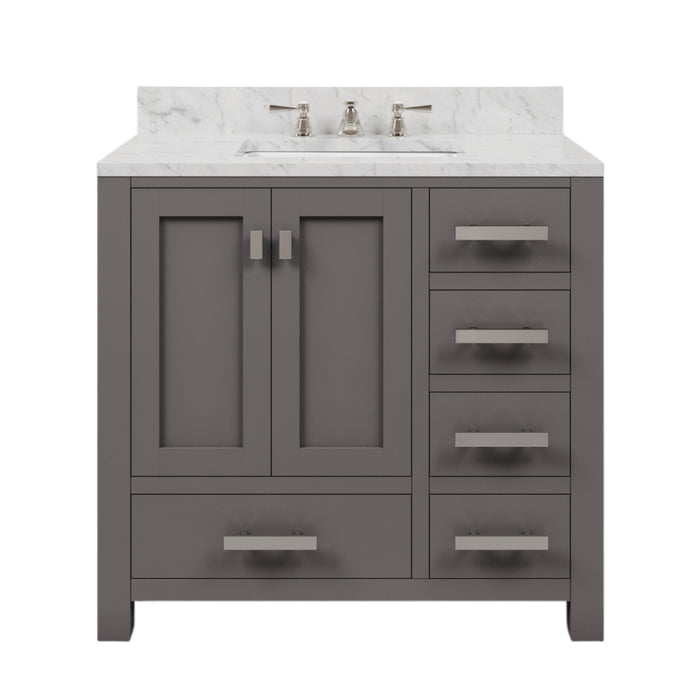 36 Inch Single Sink Carrara Marble Vanity Bright Cashmere Grey Transitional Chrome Faucet Included