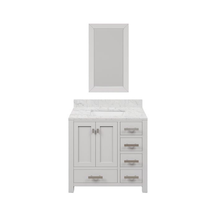36-Inch Carrara Marble Bathroom Vanity Sol Pure White with Chrome Hardware & Mirror