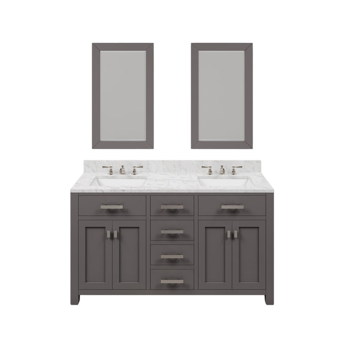 60 Inch Carrara White Marble Vanity Set - Drift Double Sink with Faucets & Mirrors