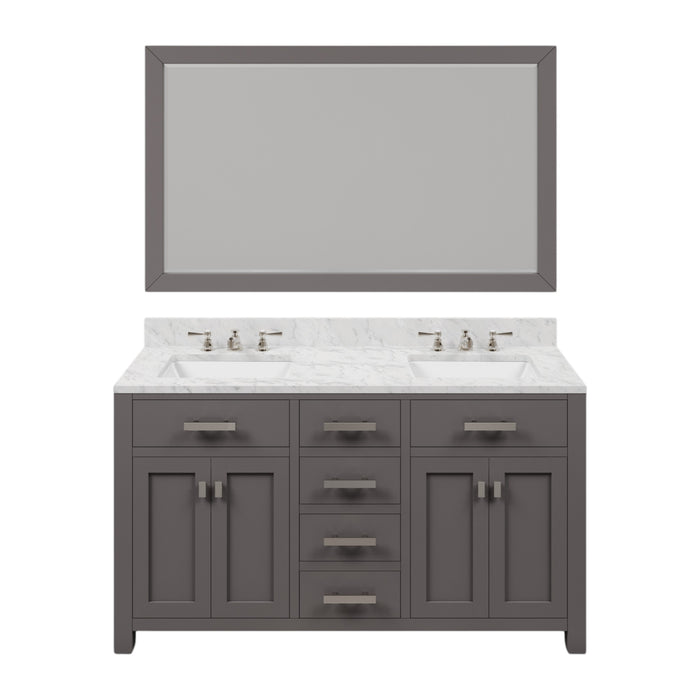 60" Carrara White Marble Syl Vanity Set Double Undermount Sinks Cashmere Grey with Chrome Faucets & Mirror