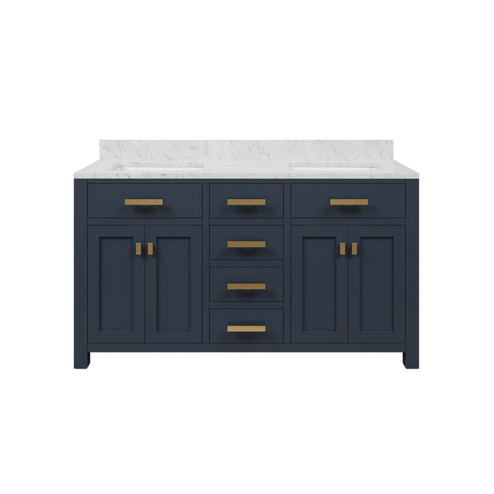 60 Inch Nor Double Sink Marble Bathroom Vanity Monarch Blue Freestanding with Satin Gold Hardware