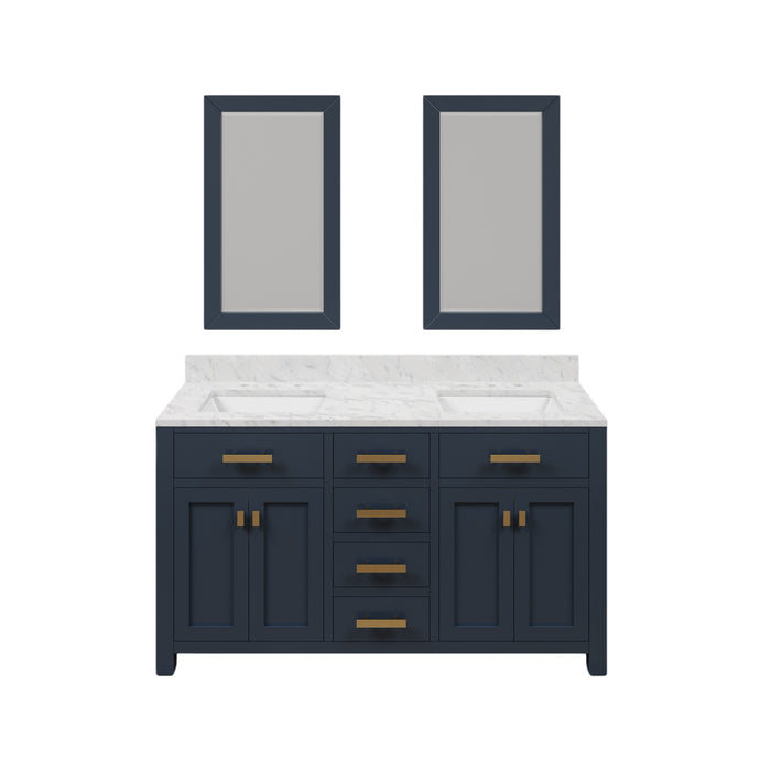 60 Inch Willow Carrara Marble Double Bathroom Vanity Monarch Blue Transitional Cabinet with Mirrors