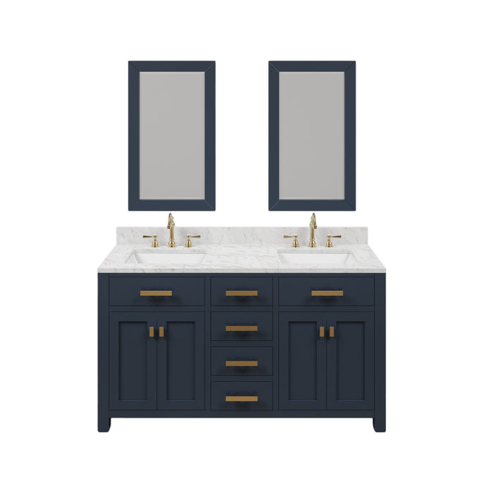 60 Inch Double Sink Carrara Marble Bathroom Vanity Bella Monarch Blue Fully Assembled with Gold Hardware
