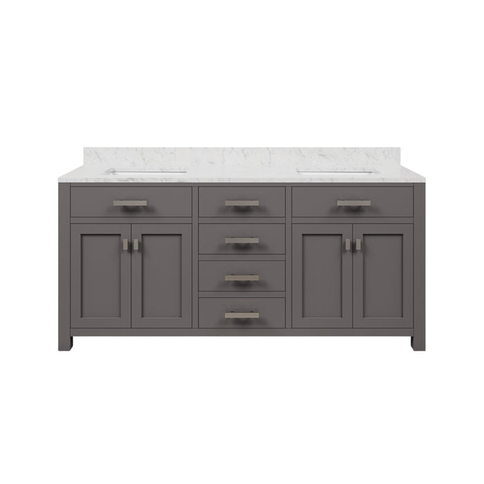 72 Inch Isa Double Sink Carrara White Marble Bathroom Vanity in Cashmere Grey with Soft Close Drawers