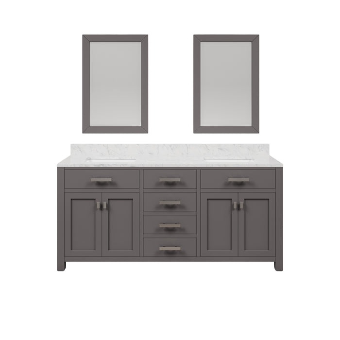 72-Inch Summit Double Sink Madison Bathroom Vanity Carrara White Marble Cashmere Grey with Rectangular Mirrors