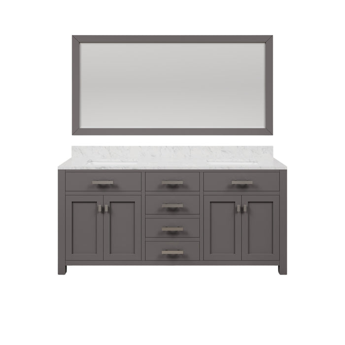 72-Inch Lava Double Undermount Sink Carrara White Marble Vanity Cashmere Grey with Rectangular Mirror