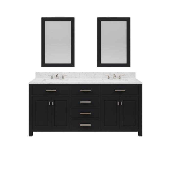 72 Inch Entreat Espresso Double Vanity Carrara Marble Top Chrome Hardware with Faucets Rectangular Mirrors