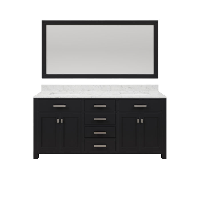 72 Inch Stalwart Double Sink Espresso Bathroom Vanity Carrara White Marble Countertop Backsplash Chrome Hardware Mirror