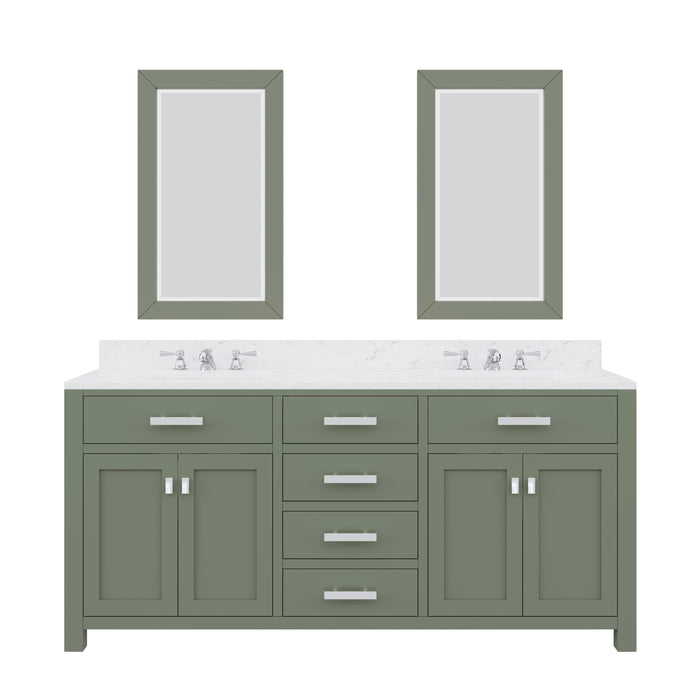 72 Inch Eileen Double Vanity Set - Carrara White Marble, Glacial Green Cabinet, Chrome Faucets & Rectangular Mirrors