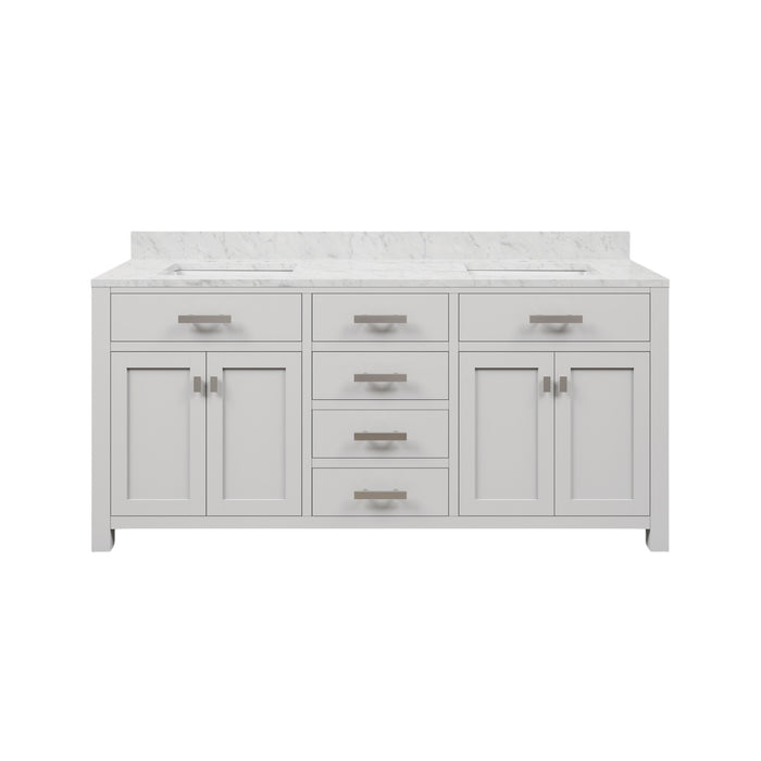 72 Inch Prim Pure White Double Sink Vanity Carrara Marble Countertop Freestanding