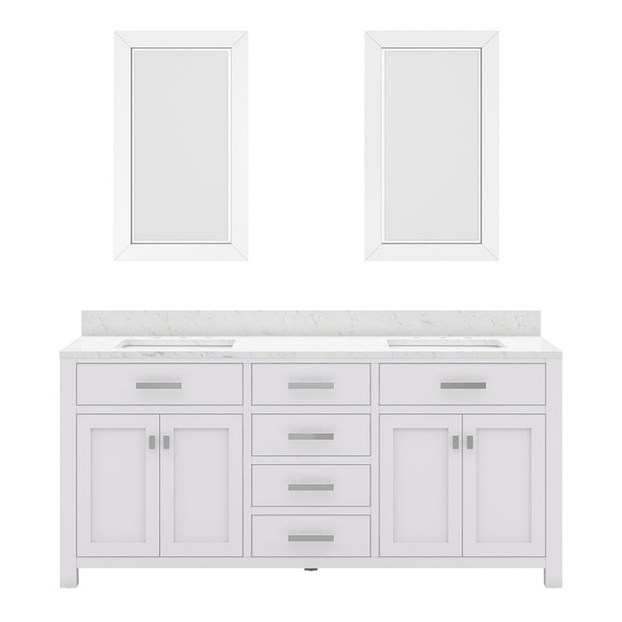 72" Pure White Hipster Bathroom Vanity Set - Double Sink Carrara Marble Top with Soft-Close Drawers & Mirrors