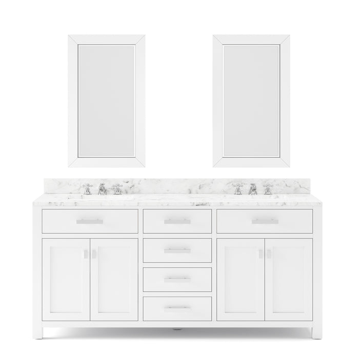 72 Inch Eon Double Sink Carrara White Marble Vanity in Pure White with Chrome Faucets and Mirrors