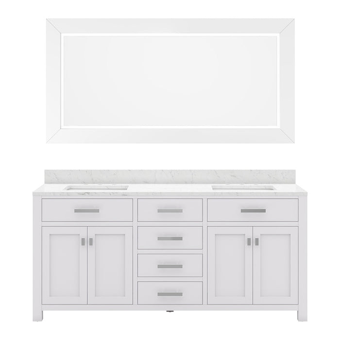 72 Inch Haste Double Sink Carrara Marble Vanity - Freestanding Bath Vanity in Pure White with Mirror