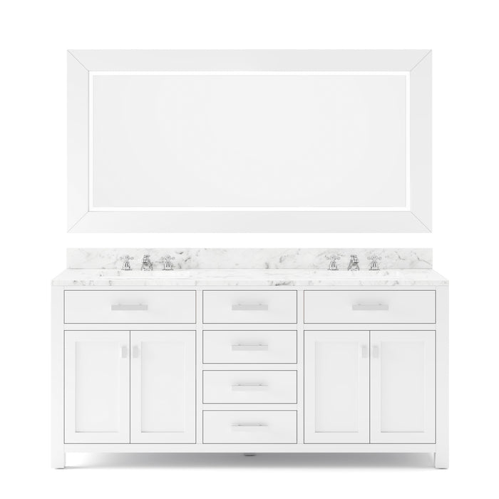 72 Inch Remark Double Sink Bathroom Vanity Carrara White Marble Countertop Pure White Chrome Faucets & Mirror Included