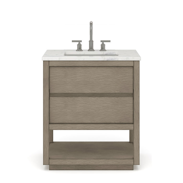 30-Inch Baron Single Sink Vanity - Grey Oak Wood with White Marble Top & Chrome Faucet