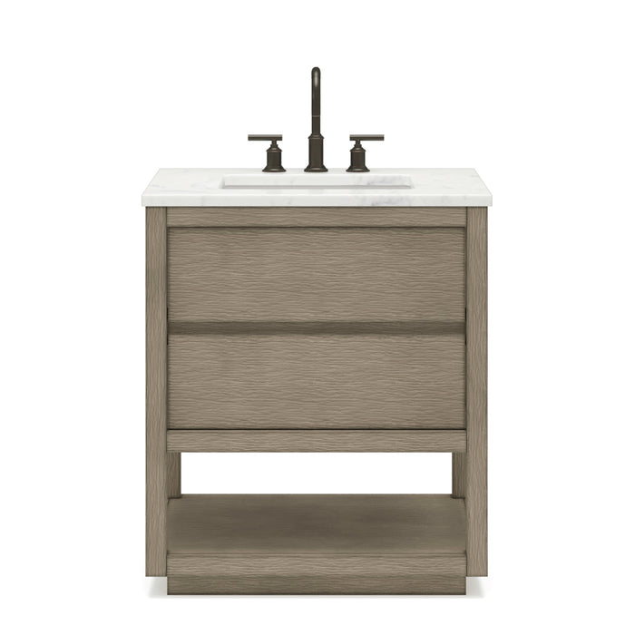 30 Inch Baronet Grey Oak Single Sink Vanity with Carrara Marble Top & Soft Close Drawers