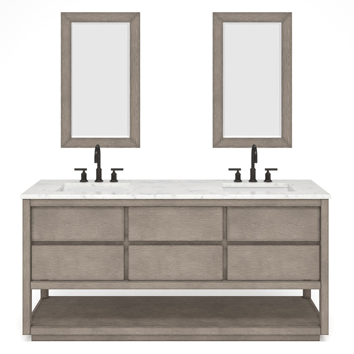 72-Inch Revive Grey Oak Bathroom Vanity Double Undermount Sinks Carrara Marble Fully Assembled with Mirrors