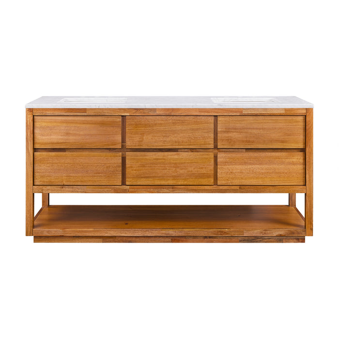 72 Inch Mango Wood Perspect Double Bathroom Vanity Mid-Century with White Marble Countertop & Undermount Sinks