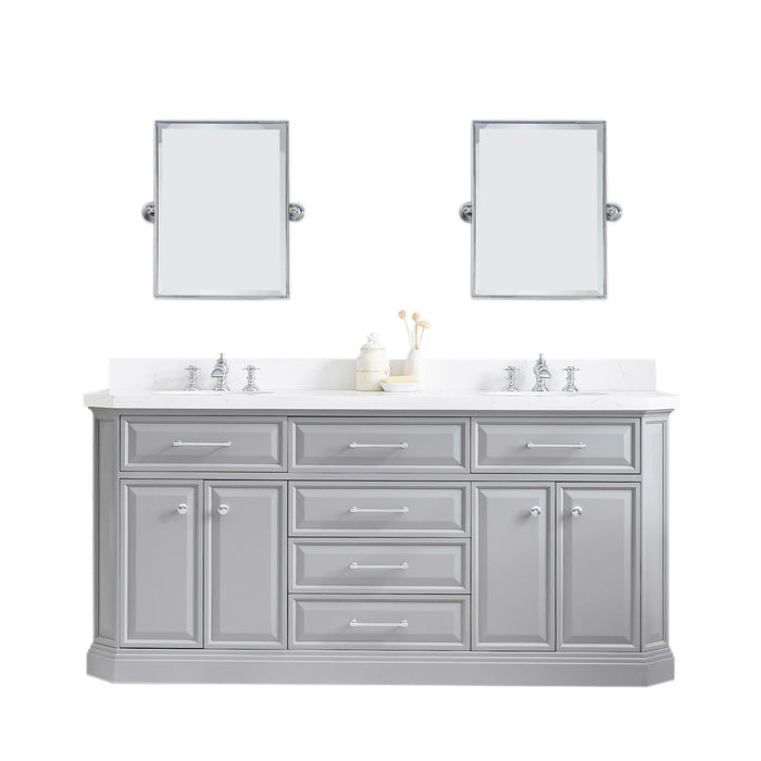 72-Inch Stellar Double Sink Vanity – Chrome Hardware and Waterfall Faucets with Pivot Mirrors