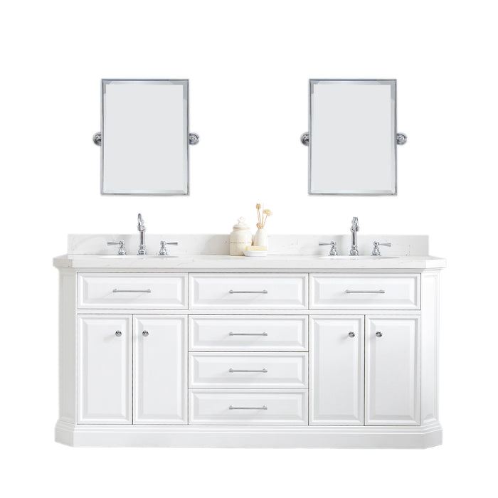 72-Inch Cosmos White Bathroom Vanity – Quartz Countertop with Hook Faucets & Chrome Hardware