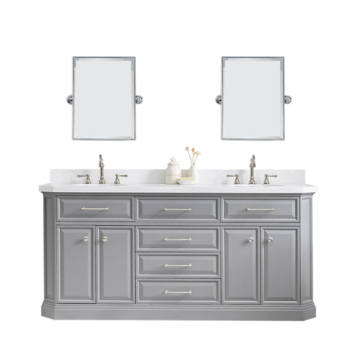 72 Inch Corland Double Sink Vanity in Cashmere Grey - Nickel Hardware with Hook Faucets & Pivot Mirrors