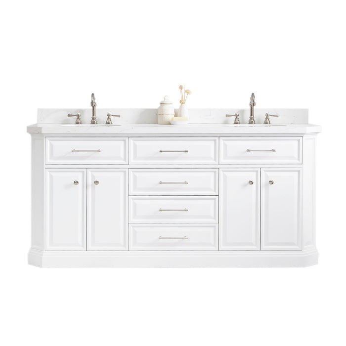 72-Inch Harper Carrara Quartz Vanity White Finish – Hook Faucet & Nickel Hardware
