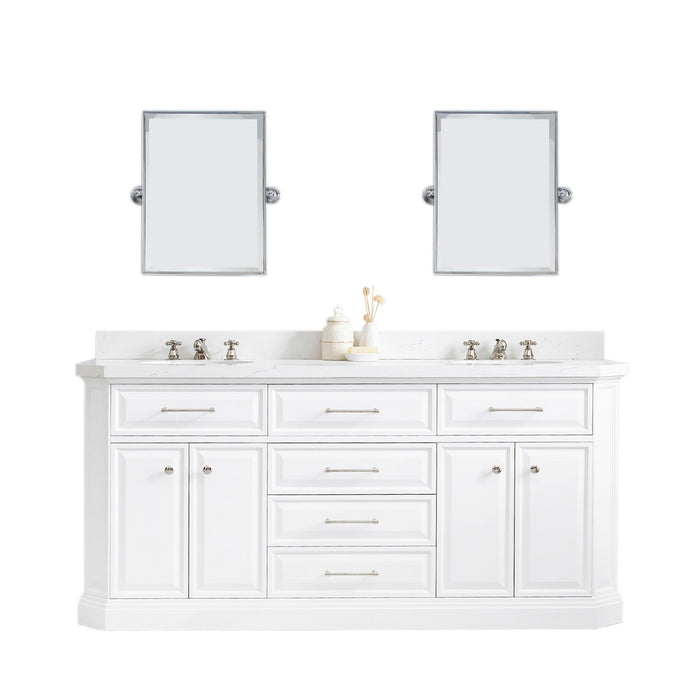 72-Inch Lumina Quartz Countertop White Double Vanity – Classic Style with Nickel Accents