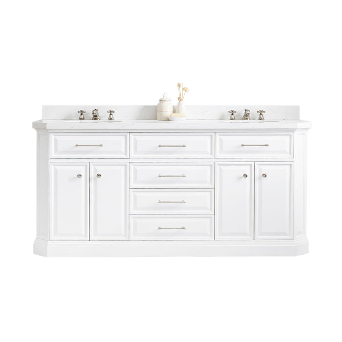72-Inch Pursuit Bathroom Vanity in White Finish - Quartz Top with Polished Nickel Hardware