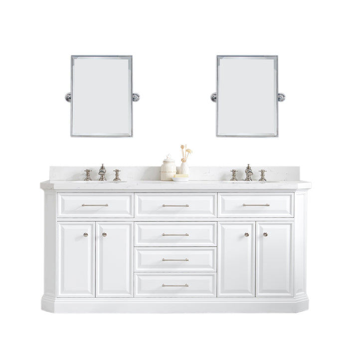 72-Inch Moonbeam White Double Vanity – Carrara Quartz Top & Pivot Mirrors