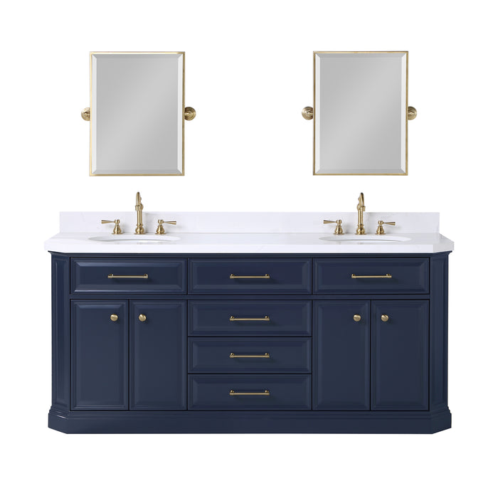 72-Inch Nomad Carrara Quartz Top Vanity – Gold Hardware & Hook Faucets