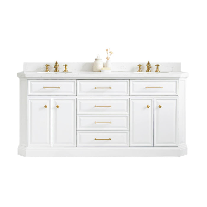72-Inch Waverly White Double Vanity – Carrara Quartz Countertop with Waterfall Faucets