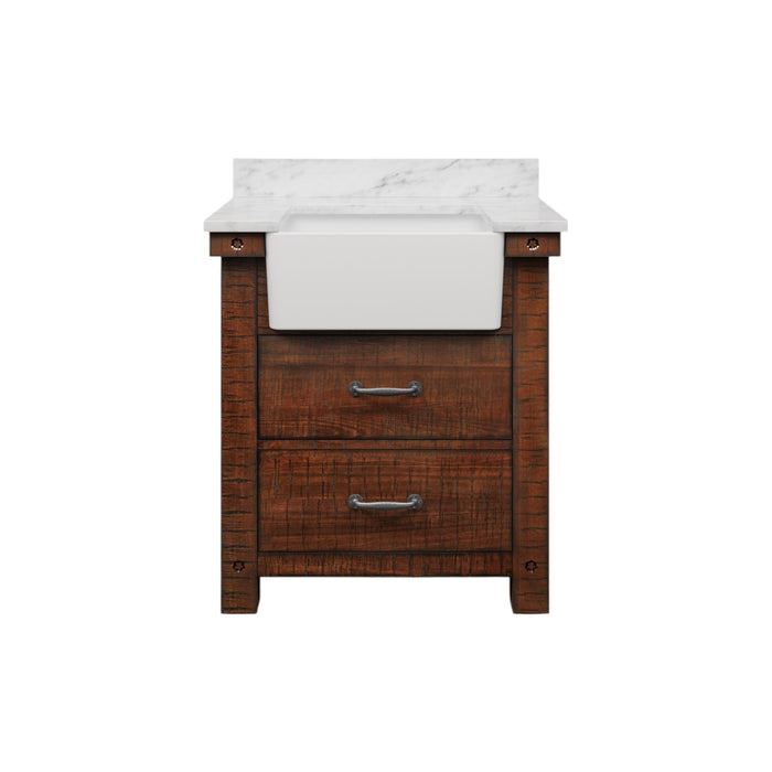 30 Inch Stitch Carrara Marble Bathroom Vanity Rustic Sienna Single Undermount Sink