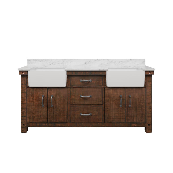 72 Inch Double Sink Marble Vision Bathroom Vanity Rustic Sienna with Soft Close Drawers