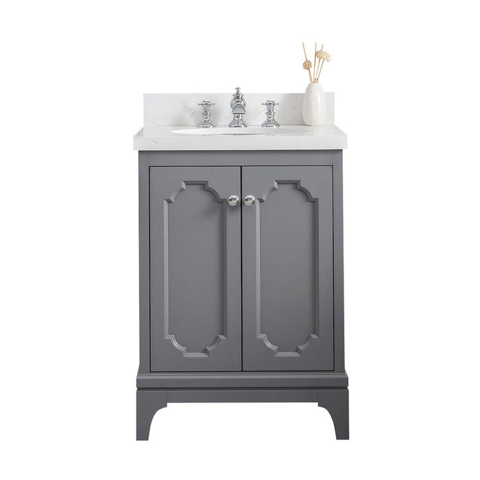 24-Inch Kayla Quartz Top Bathroom Vanity – Waterfall Faucet & Chrome Accents