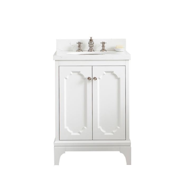 24-Inch Albie Single Sink Bath Vanity – Modern White with Quartz & Waterfall Faucet