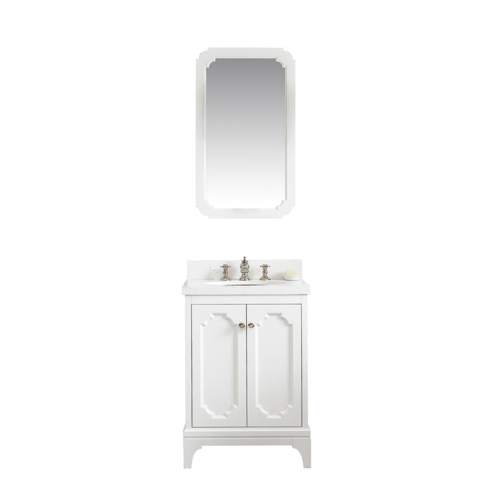 24-Inch Quartz Pinnacle Bath Vanity – White with Waterfall Faucet & Mirror
