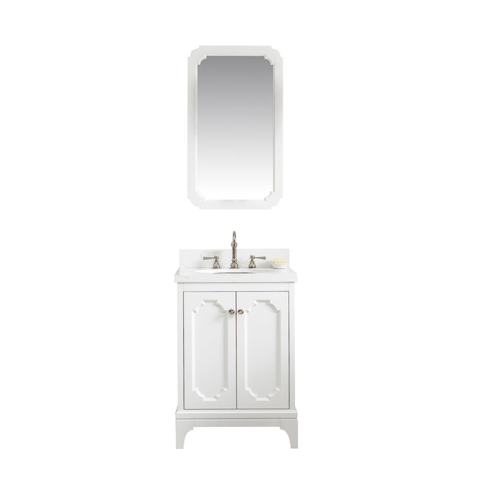 24-Inch Juno Single Sink Vanity – Pure White Finish with Hook Faucet & Mirror