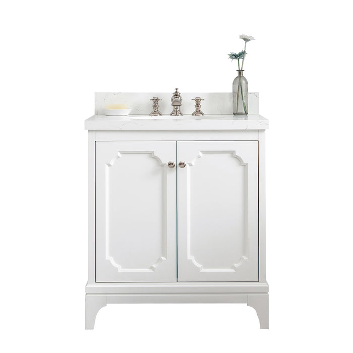 30-Inch Callum Vanity in Pure White – Quartz Top & Polished Nickel Hardware